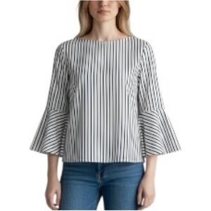 Gibson Black and White Striped Cotton blend Blouse with Bell Sleeves S